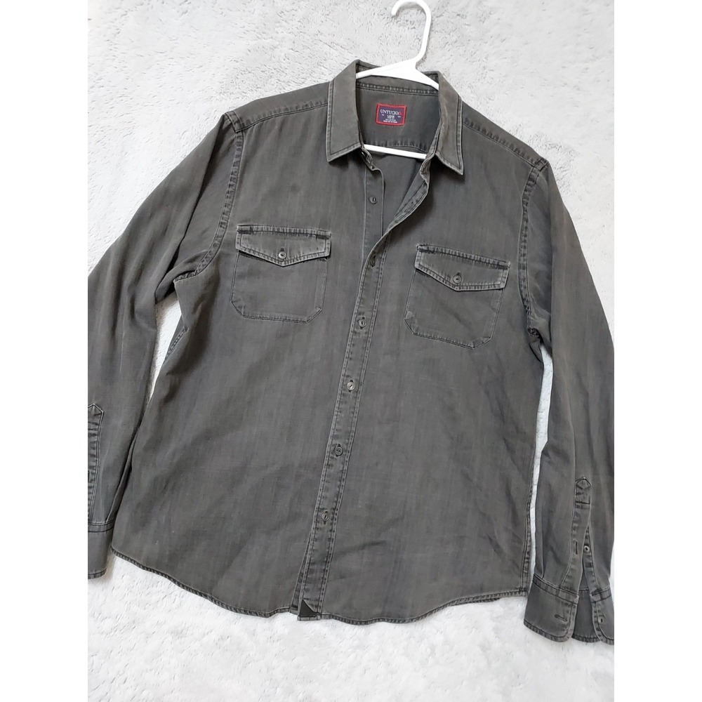 Untuckit Shirt Men Large Slim Faded Black Midweight Casual Outdoor Double Pocket